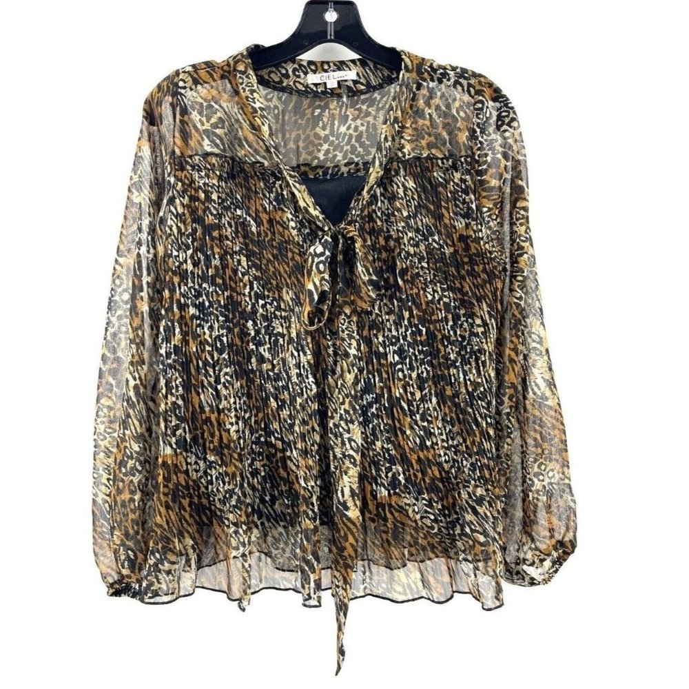 Ciel USA Women's Animal Print Cheetah Leopard Blouse Top Shirt Small Sheer Lined